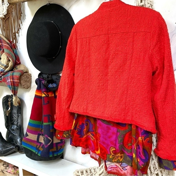 Trendy RED moto style tweed boho blazer jacket w raw edges - Picture 8 of 16